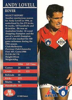 1995 Select AFL #98 Andy Lovell Back
